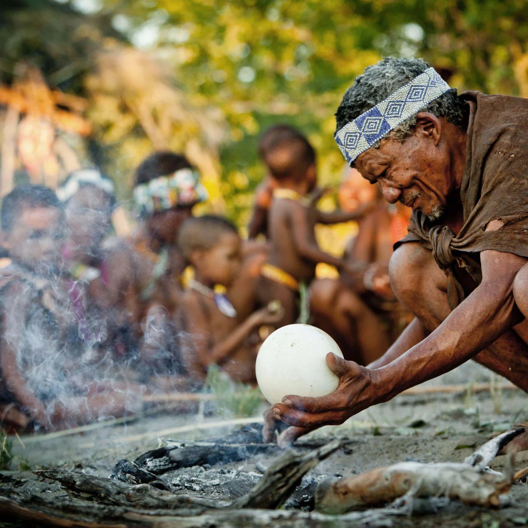 Traditional storytelling by a fire.